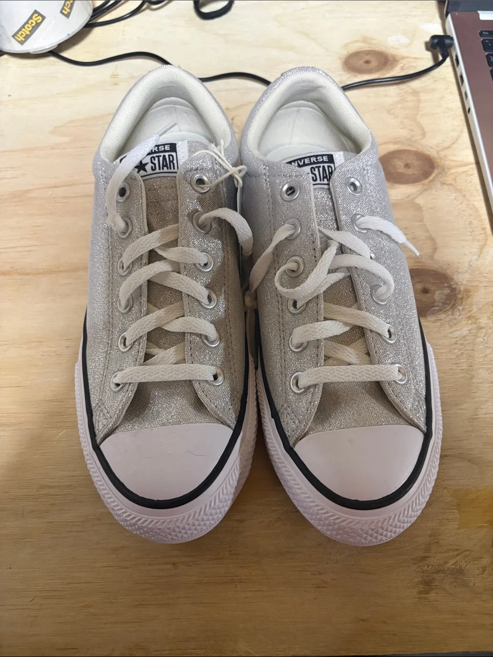 Converse Kids Silver Glitter Low Top Sneakers 6Y